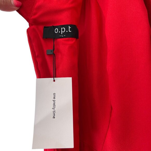 O.P.T Size L Red Sleeveless Ruffle Mini Dress Asymmetrical Hemline - Picture 4 of 10